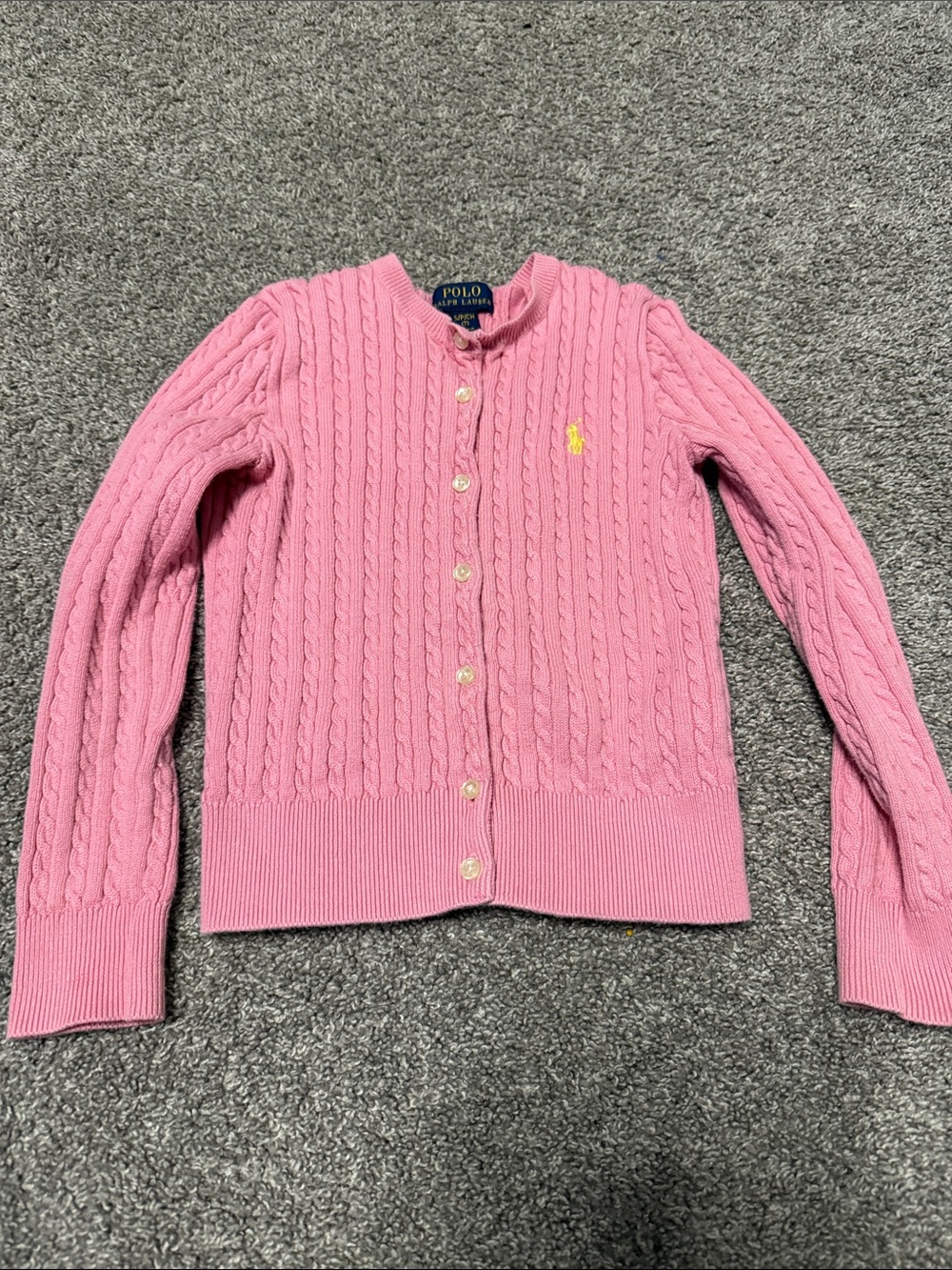 Polo by Ralph Lauren Pink Cable-Knit Crewneck Button Cardigan
